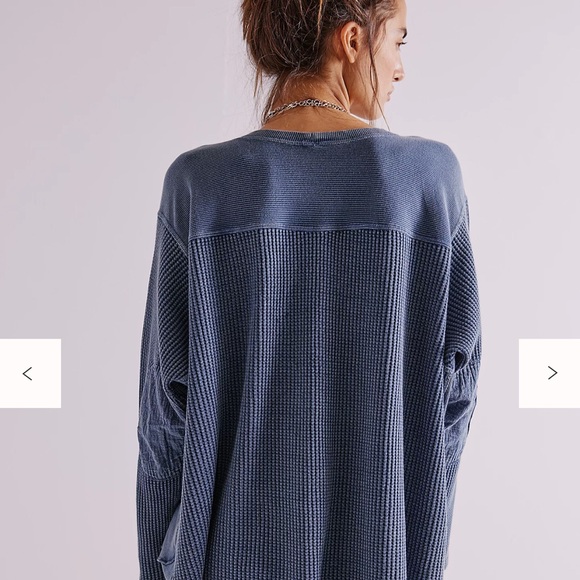 Free People One Blake Waffle Knit Pullover in Dark Denim - Size Small NWOT - Picture 2 of 8